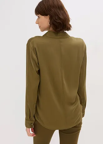 Košilová halenka ze splývavého saténu • zemitá olivová • bonprix obchod