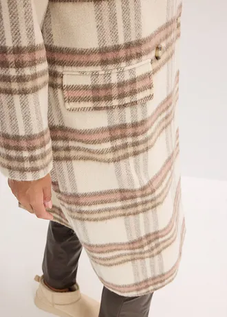 Lange oversized jas in een zachte wolmix • crème geruit • bonprix online shop