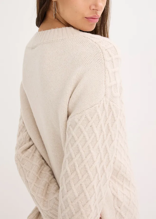 Grof gebreide trui • beige gemêleerd • product-page.page-title-suffix