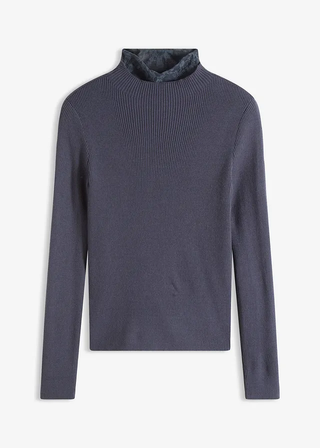 Žebrovaný svetr ze splývavé viskózové směsi • noční modrá • bonprix obchod