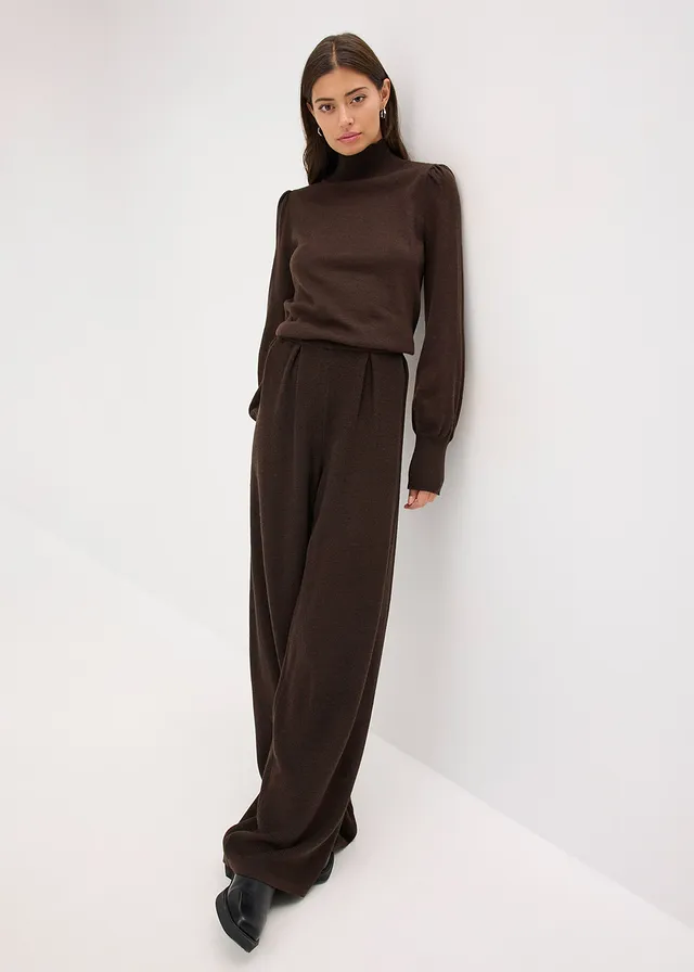 Pantaloni din tricotaj fin • maro închis melanj • magazin bonprix