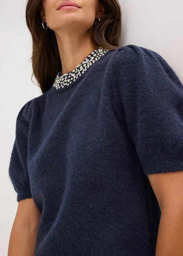 Pull avec application de strass • bleu foncé-bleu nuit chiné • product-page.page-title-suffix