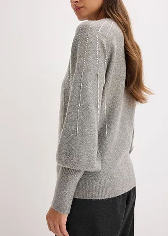 Pull avec application de strass • gris chiné • Boutique bonprix
