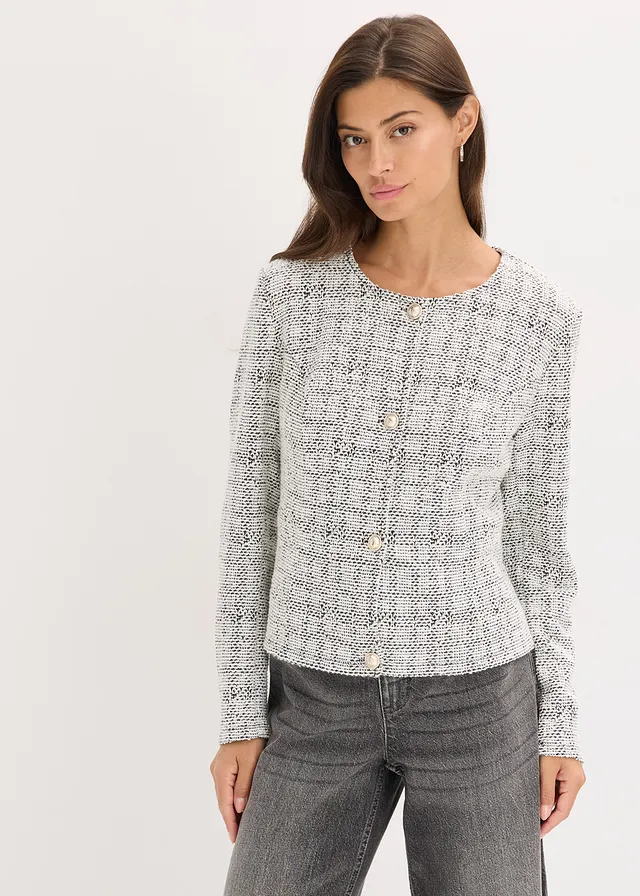 Bouclé vest van katoen, Kleur: zwart-wit gemêleerd