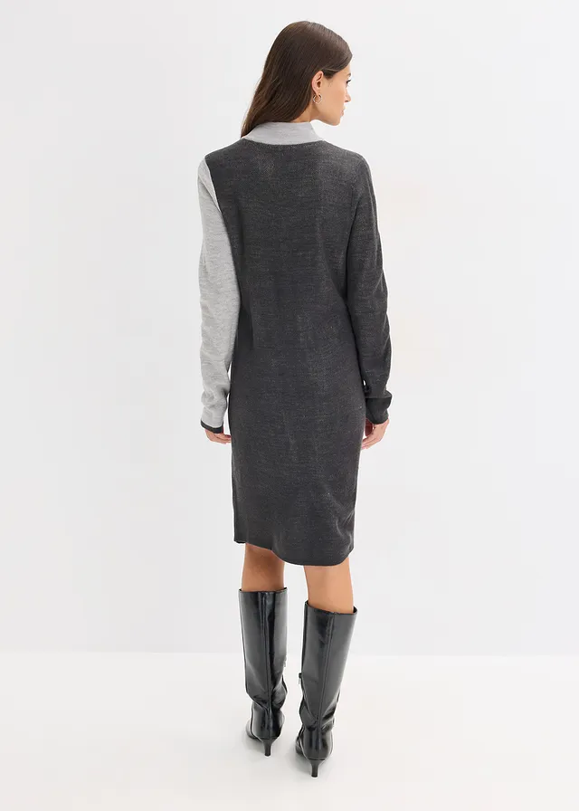 Robe en maille jacquard à rayures modernes • anthracite chiné-écru-gris clair chiné graphique • product-page.page-title-suffix