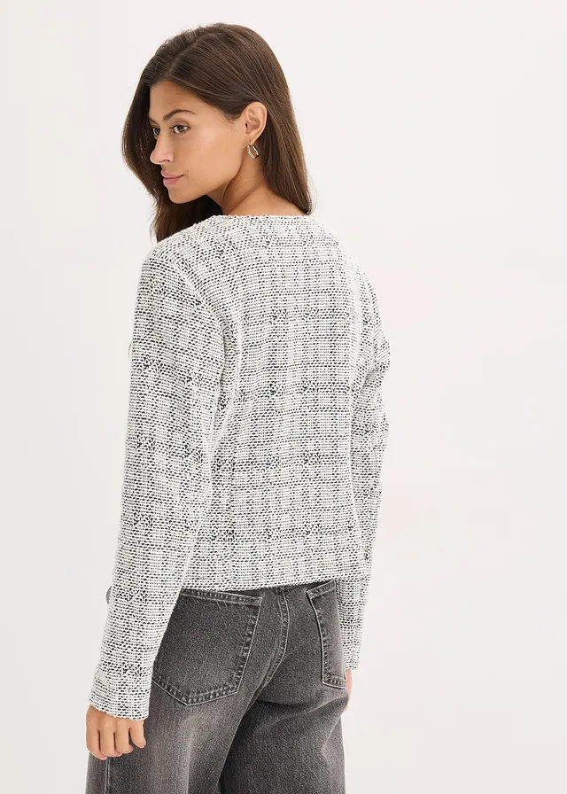 Bouclé vest van katoen, Kleur: zwart-wit gemêleerd