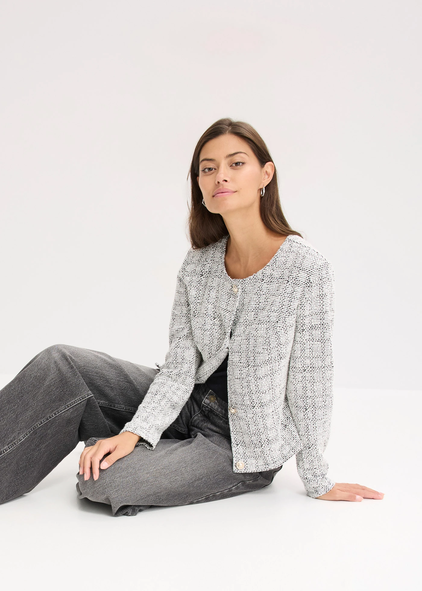 Kardigan z buklé z bavlny • černo-bílá s melírem • bonprix obchod