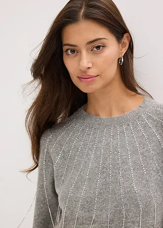 Pull avec application de strass • gris chiné • Boutique bonprix
