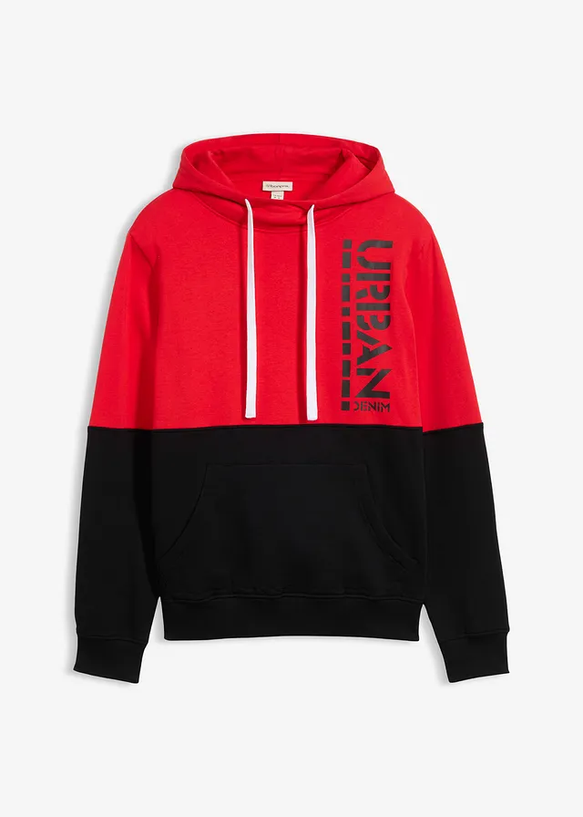 Hoodie, slim fit, Kleur: zwart-rood met print