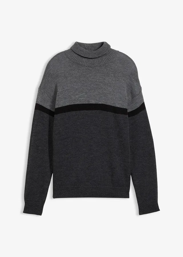 Pulover cu guler rulat, design colorblocking