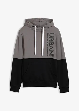 Bluza z kapturem z czystej bawełny organicznej • czarno-dymny szary z nadrukiem • sklep bonprix