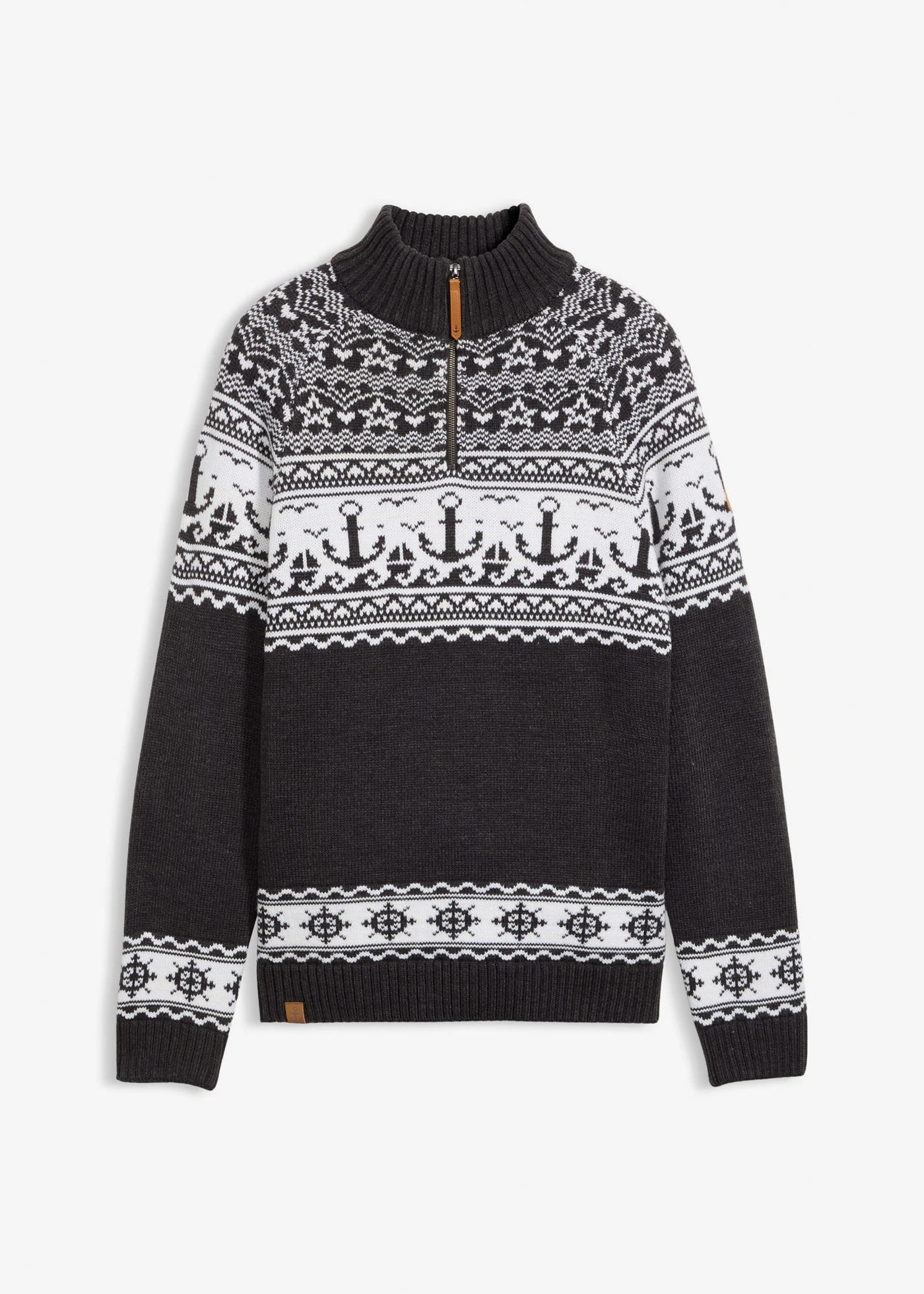 Svetr s norským vzorem, střih Regular Fit • antracitový melír-bílá s norským vzorem • bonprix obchod