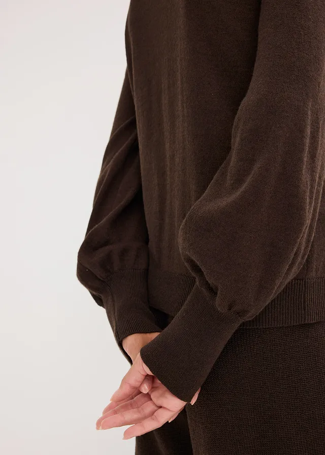 Pulover din tricotaj fin • maro închis melanj • magazin bonprix
