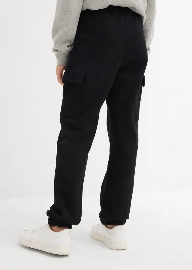 Pantalon de jogging cargo 100% coton, Couleur: noir