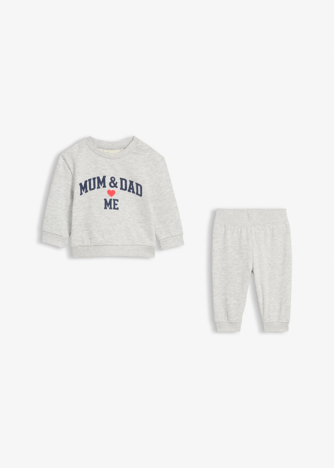 Set format din bluză casual și pantaloni din bumbac organic (set/2 piese) • gri deschis melanj-bleumarin-roșu-căpșună melanj • magazin bonprix