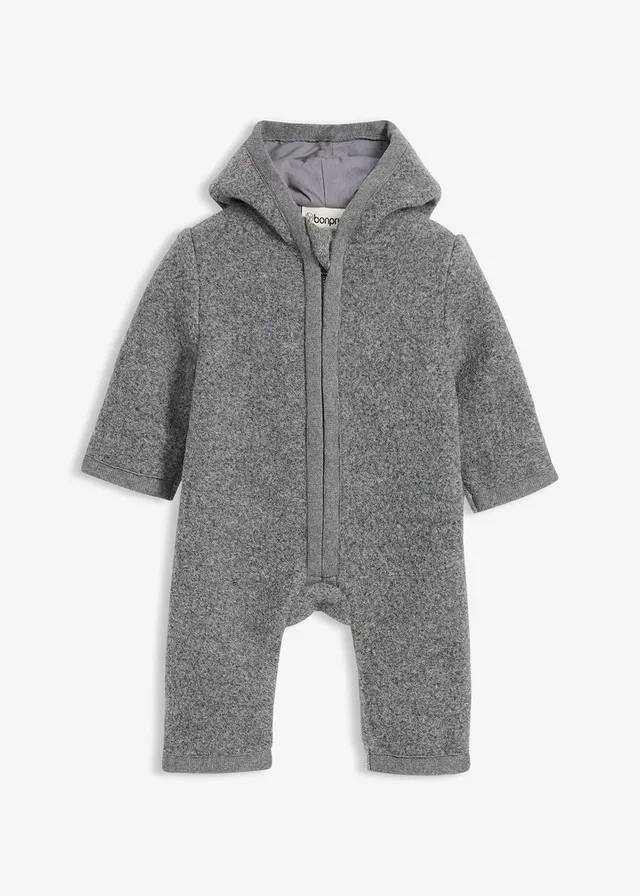 Jumpsuit in wollook met capuchon, Kleur: lichtgrijs gemêleerd