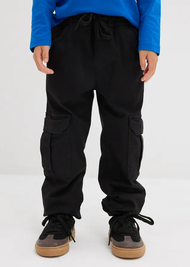 Thermo Regular Fit cargo broek met jersey voering, Kleur: zwart