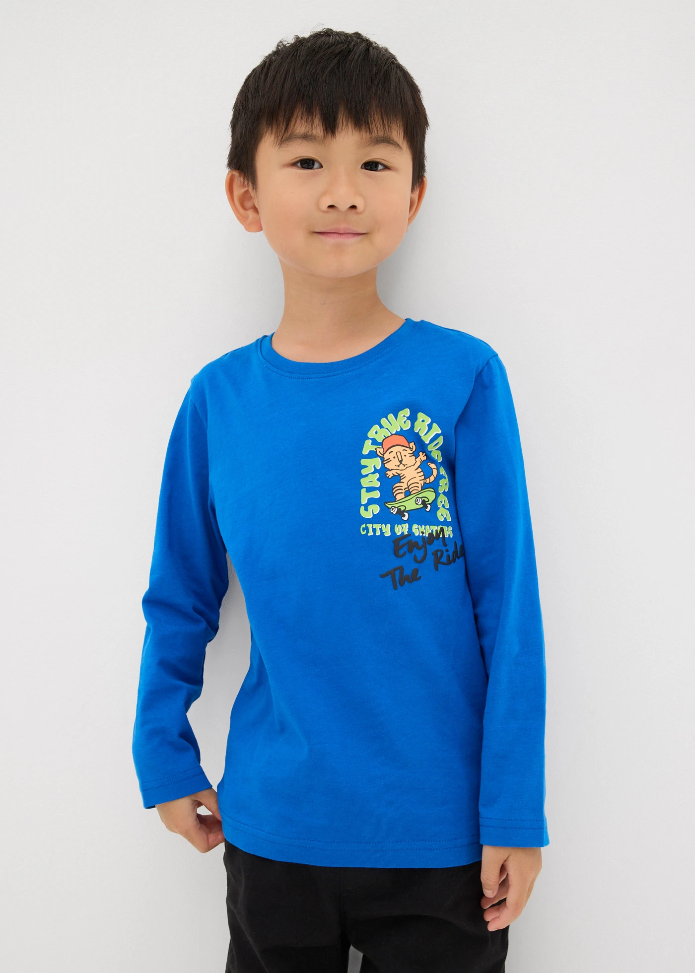 Longsleeve van biologisch katoen • azuurblauw met print • bonprix online shop