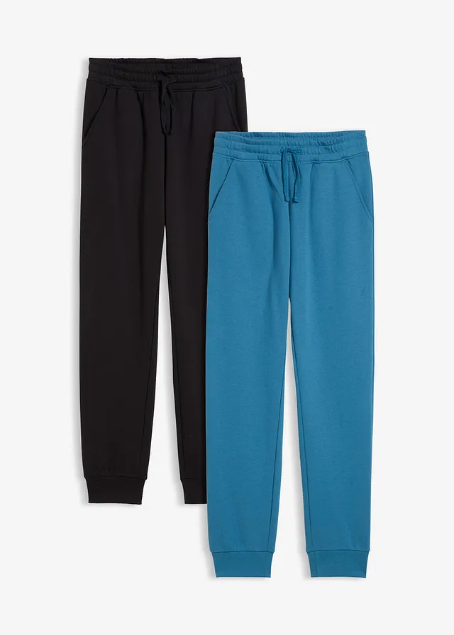 Joggingbroek van een zachte katoenmix (set van 2), Kleur: zwart+blauwgroen