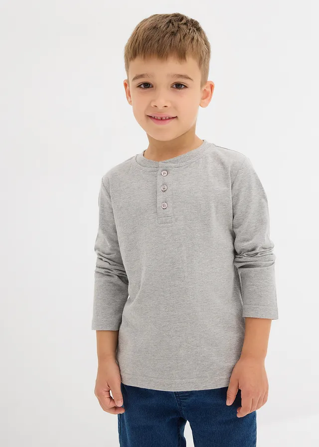 Lot de 2 T-shirts manches longues coton col tunisien • gris clair chiné+bleu foncé • product-page.page-title-suffix