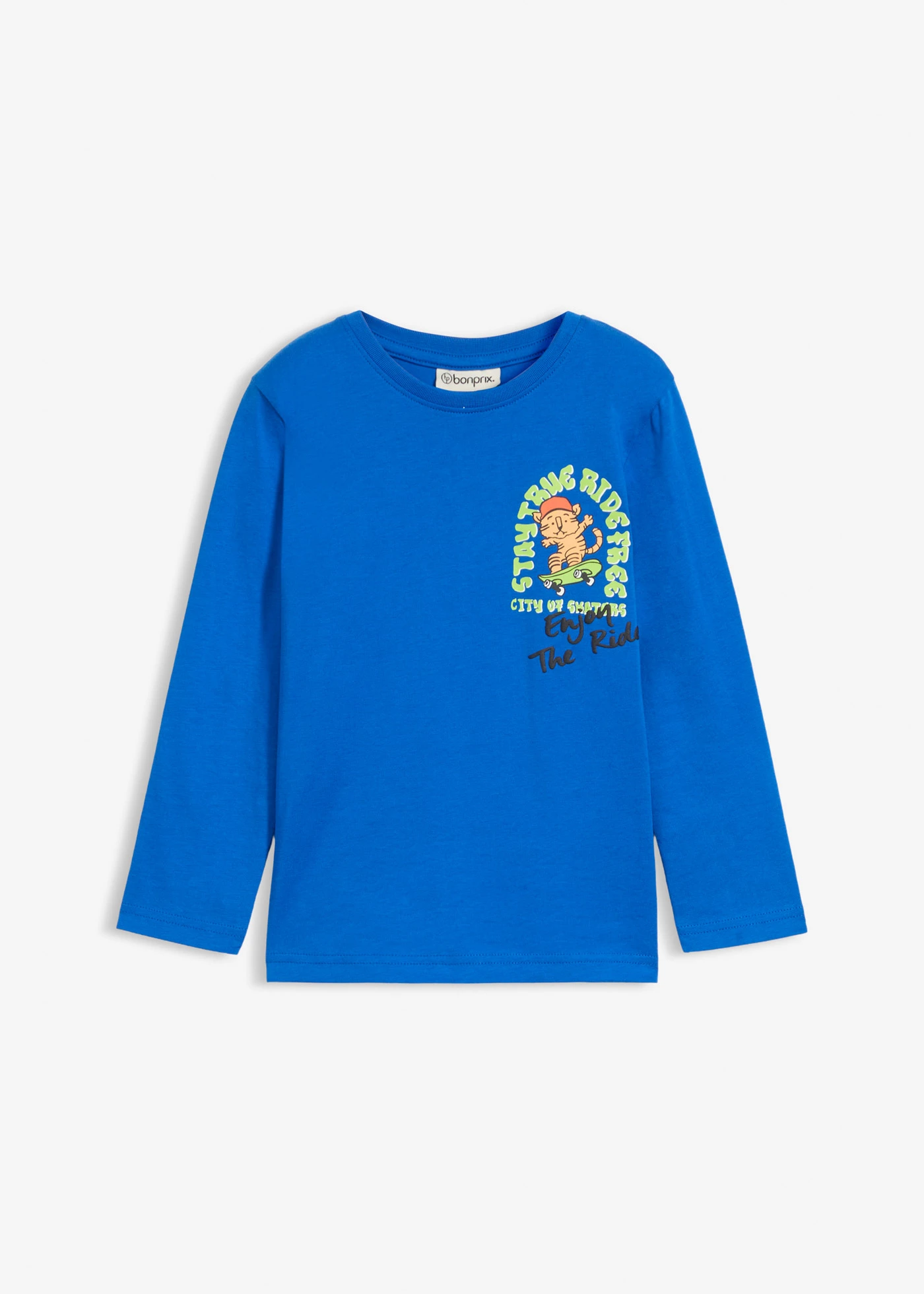 Longsleeve van biologisch katoen • azuurblauw met print • bonprix online shop