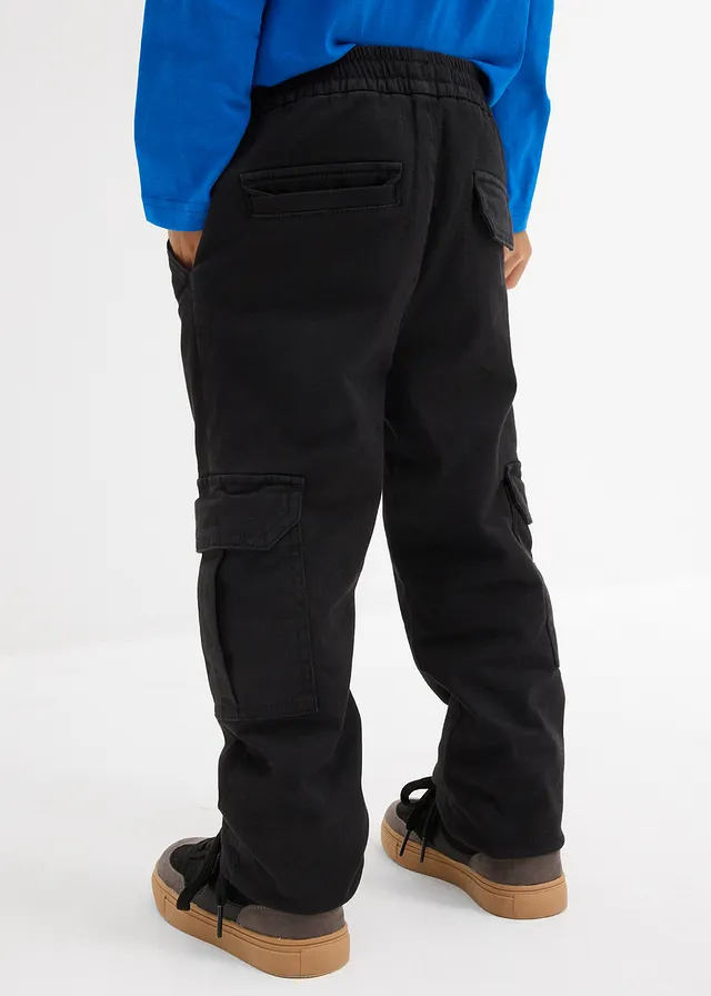 Thermo Regular Fit cargo broek met jersey voering, Kleur: zwart