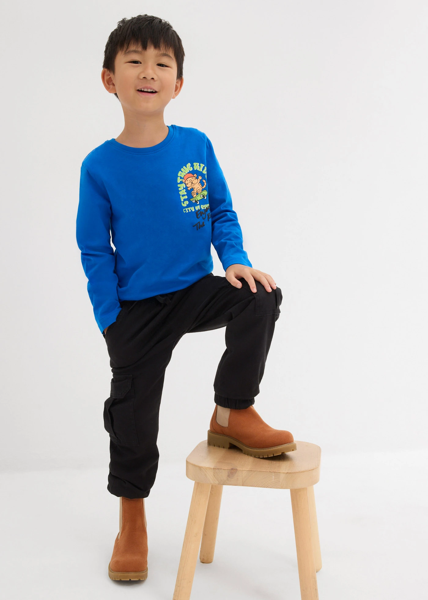 T-shirt manches longues 100% coton • bleu azur imprimé • Boutique bonprix