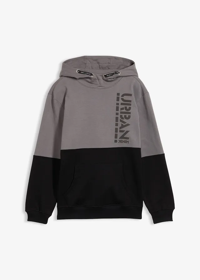 Sweat-shirt à capuche garçon • gris fumé-noir imprimé • Boutique bonprix