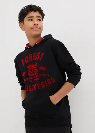 Mikina s kapucí, z čisté organické bavlny • černá potisk • bonprix obchod