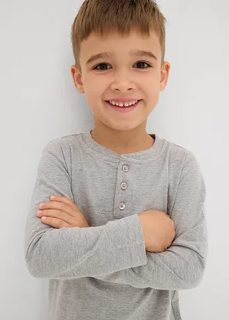 Henley triko s dlouhým rukávem a organickou bavlnou (2 ks v balení) • světle šedý melír + tmavě modrá • bonprix obchod