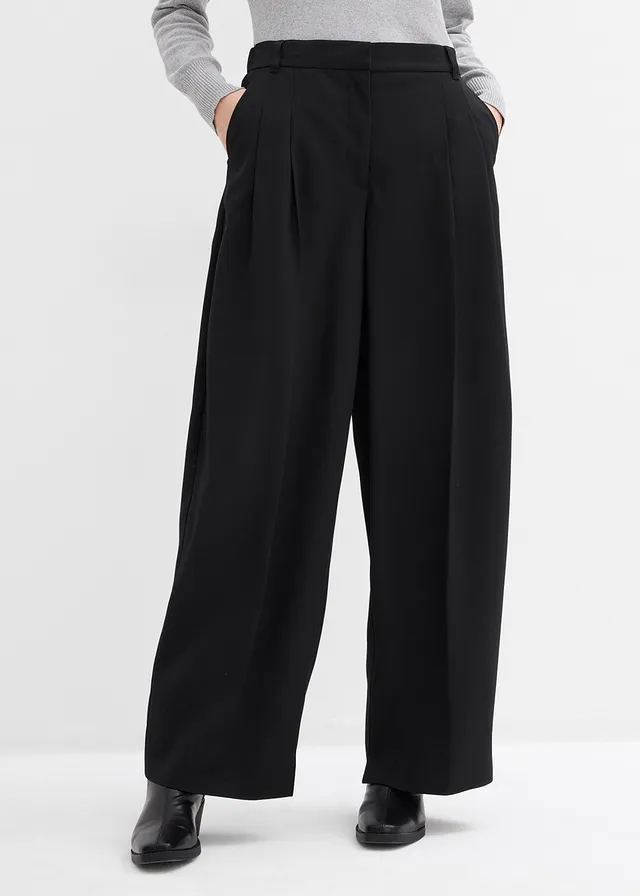 Pantalon à pinces, taille élastiquée et fente • noir • product-page.page-title-suffix