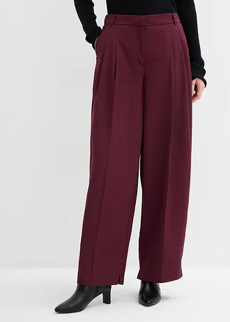 Broek met plooien, comfortabele tailleband en split, Kleur: wijnrood