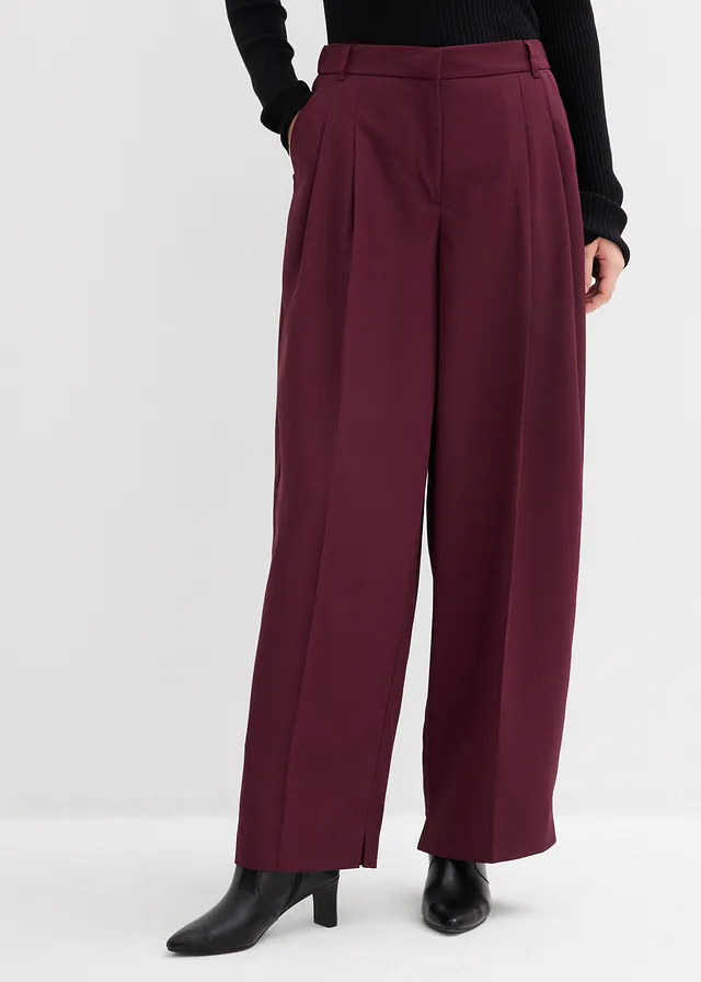 Pantalon à pinces, taille élastiquée et fente • bordeaux • product-page.page-title-suffix