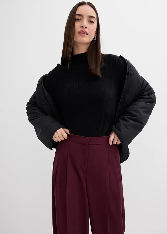 Pantalon à pinces, taille élastiquée et fente • bordeaux • product-page.page-title-suffix