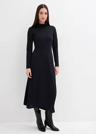 Jersey jurk van een zachte modalmix, Kleur: zwart