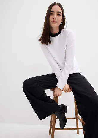 Tričko s dlhým rukávom z viskózového mixu s odlišným rolákom • biela/čierna • obchod bonprix