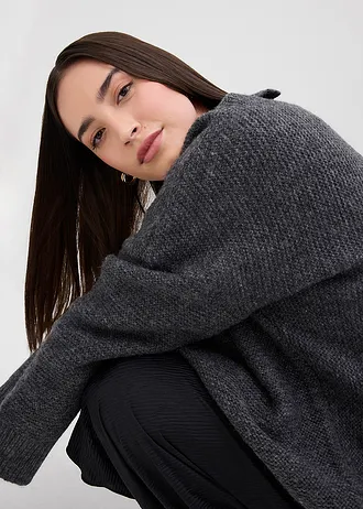 Svetr s asymetrickým spodním lemem a s podílem vlny • antracitový melír • bonprix obchod