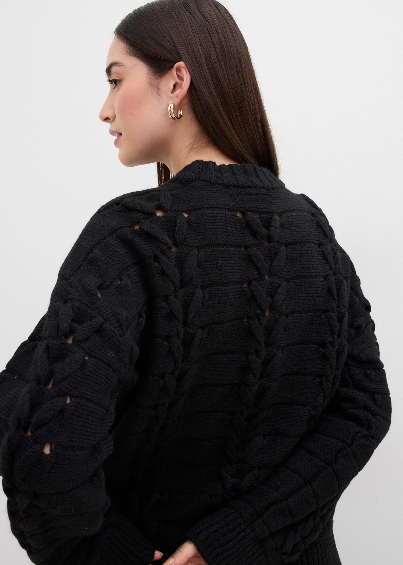 Pull en grosse maille à motif torsadé • noir • Boutique bonprix