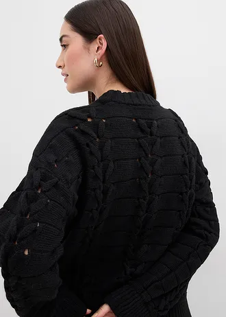 Pull en grosse maille à motif torsadé • noir • Boutique bonprix