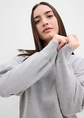 Mikina se širokým žebrovaným límcem, z organické bavlny • světle šedý melír • bonprix obchod