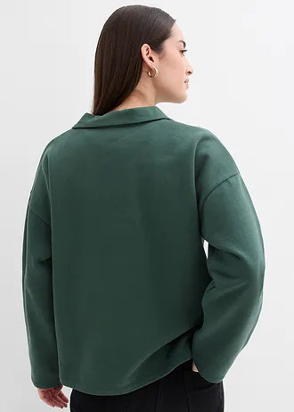Sweat en coton avec col polo en maille • vert feuille • Boutique bonprix