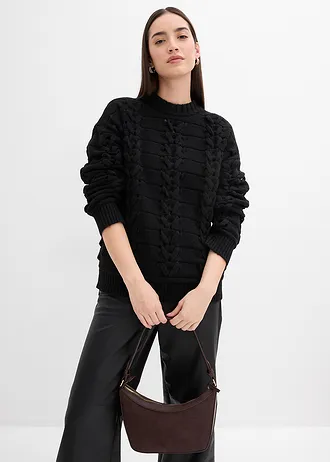 Pull en grosse maille à motif torsadé • noir • Boutique bonprix