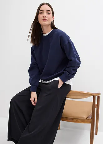 Mikina se širokým žebrovaným límcem, z organické bavlny • tmavě modrá • bonprix obchod