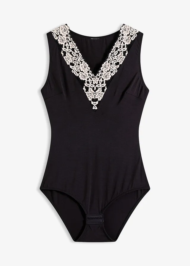 Body sans armatures en modal doux avec dentelle • noir-écru • Boutique bonprix