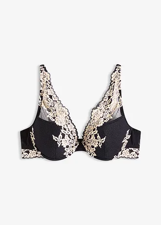 Soutien-gorge à coques en dentelle bicolore • noir-écru • Boutique bonprix