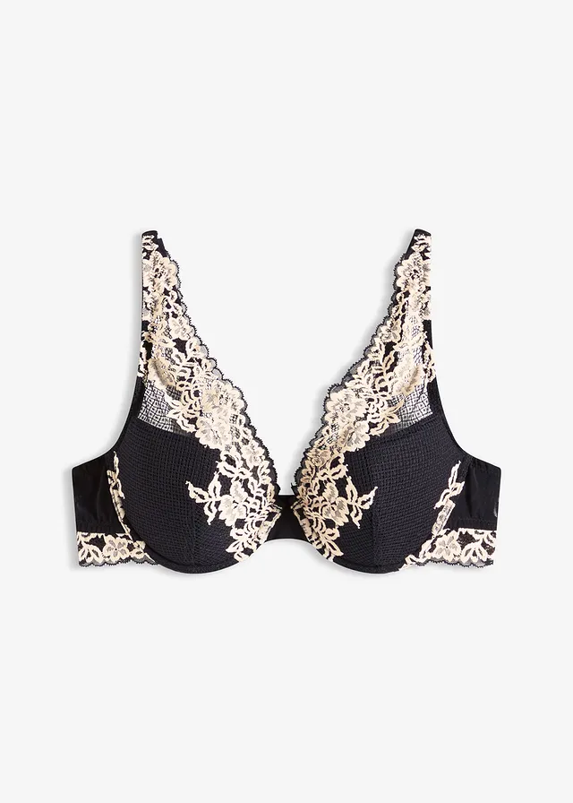 Soutien-gorge à coques en dentelle bicolore • noir-écru • Boutique bonprix