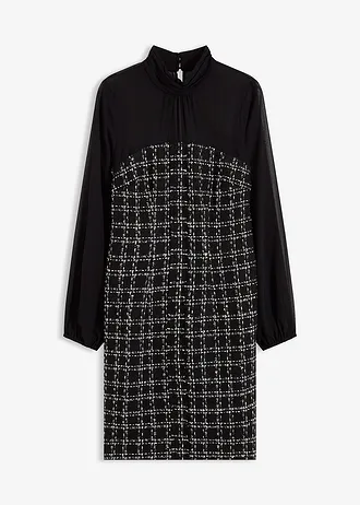 Robe courte en maille bouclette avec manches en mousseline