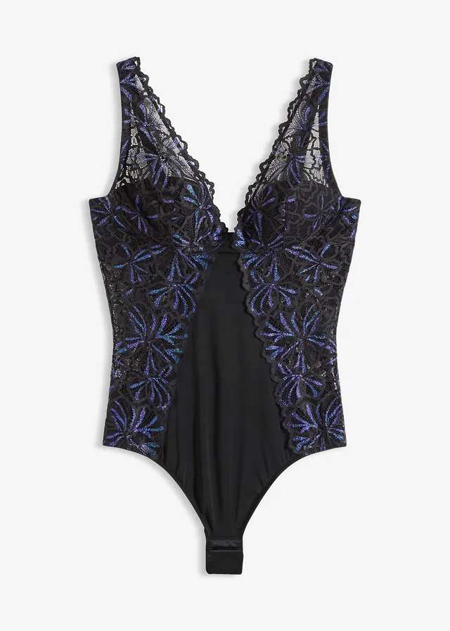 Body met glanzend garen, Kleur: zwart