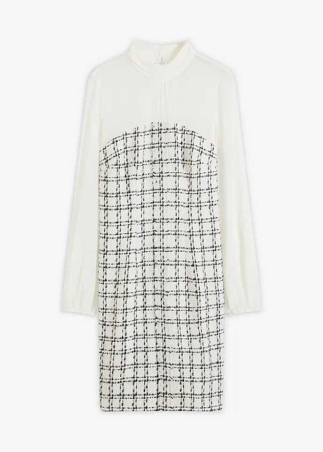 Robe courte en maille bouclette avec manches en mousseline