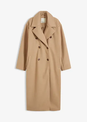 Oversize kabát s vlněným vzhledem • světlá khaki melír • bonprix obchod